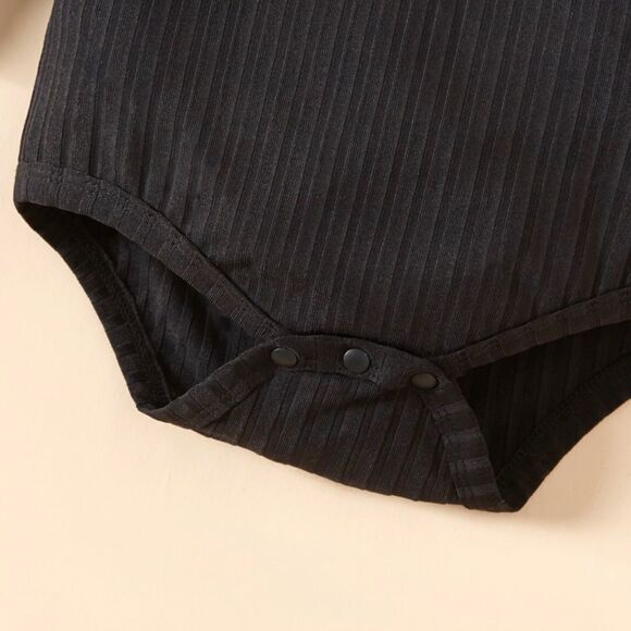 New 2 pc baby girls black & leopard print romper, ribbed, black long sleeved - Picture 3 of 5